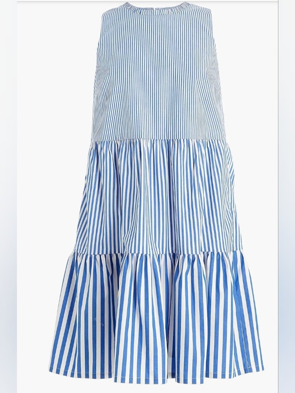 J Crew Blue Pin Striped Tiered Sleeveless Poplin Flared Mini Dress Size 4